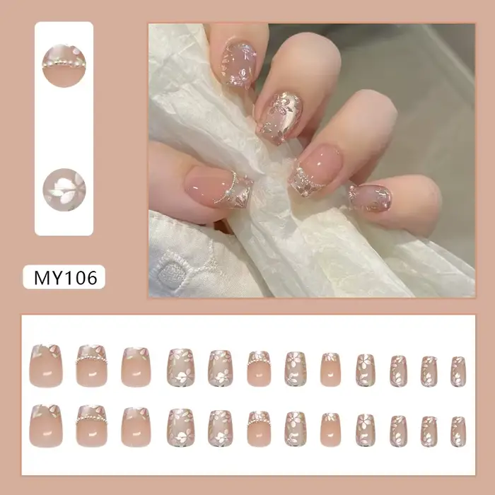Faux ongles français mi-courts, 24 pièces, à la mode, esthétiques, pour filles, prêts à l'emploi, à