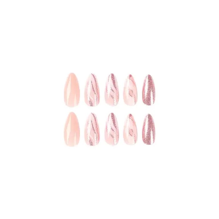 24 pièces longues d'ongles à paillettes françaises avec 1 morceau de colle gelée et 1 lime à ongles