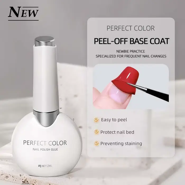 PERFECT COLOR 12ml Gel Base Coat, Formule Anti-Décollement, Empêche les Taches, Auto-Nivelant, Gel U