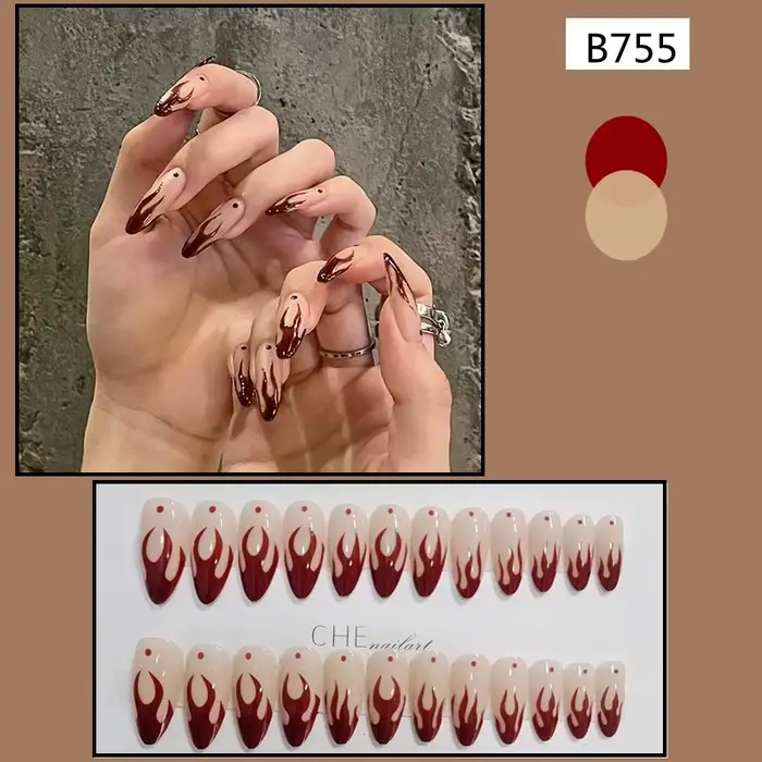 Vin rouge faux ongles conseils longue tête pointue brillant presse sur ongles portable couverture co