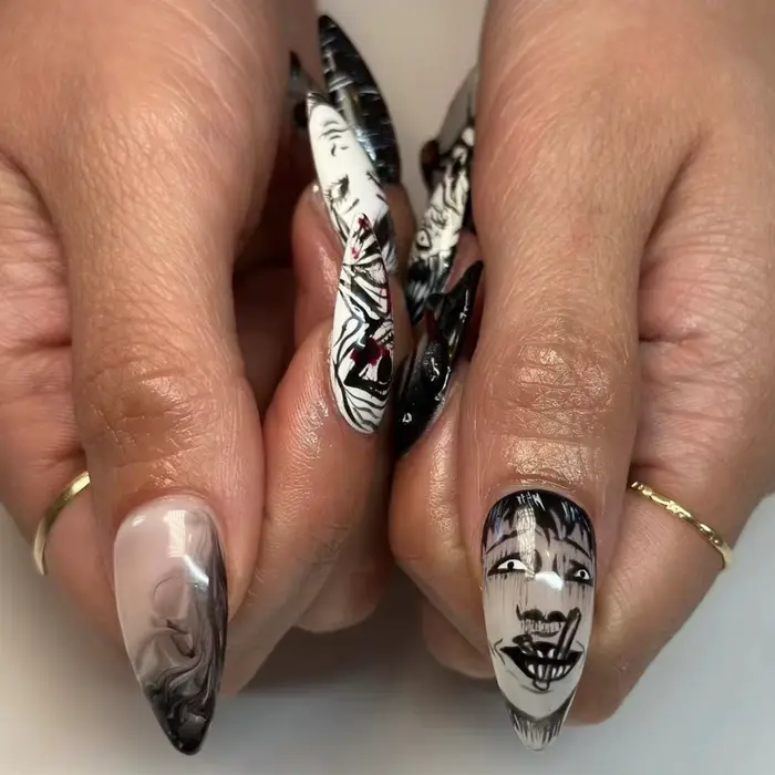 24 pièces/ensemble amande pointue Kawakami Tomie presse sur ongles portable artificiel avancé bande dessinée japonaise