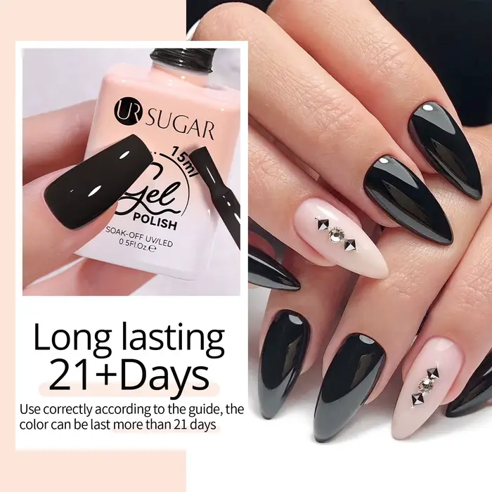 UR SUGAR 15ml Vernis à ongles gel UV/LED noir haute brillance pour manucure française