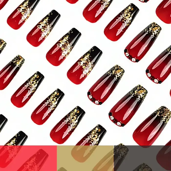 24 pièces de nail art avec un design dégradé noir et rouge