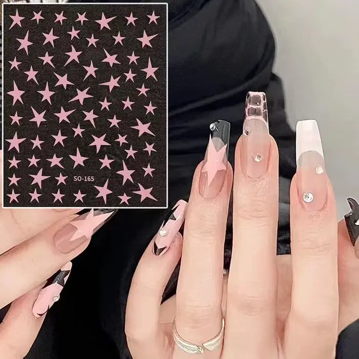 Mélanger 7 étoiles colorées ongles autocollants pentagramme irrégulier décalcomanies Laser brillant décor auto-adhésif