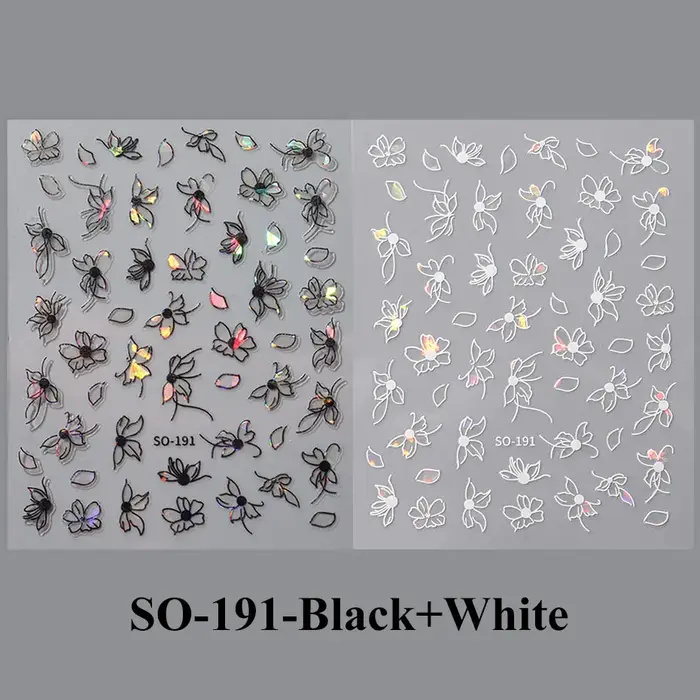 2 pièces 3D Laser noir blanc fleur décalcomanies abstraite rayure