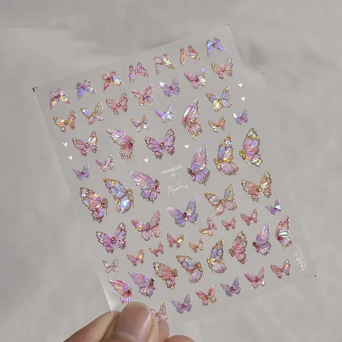 Autocollants pour Nail Art papillon aurore en relief 5D, 1 pièce, autocollants auto-adhésifs pour dé
