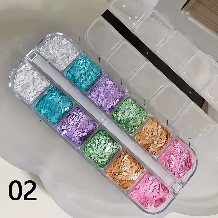 1 morceau d'accessoires pour nail art à paillettes à pois à 12 grilles