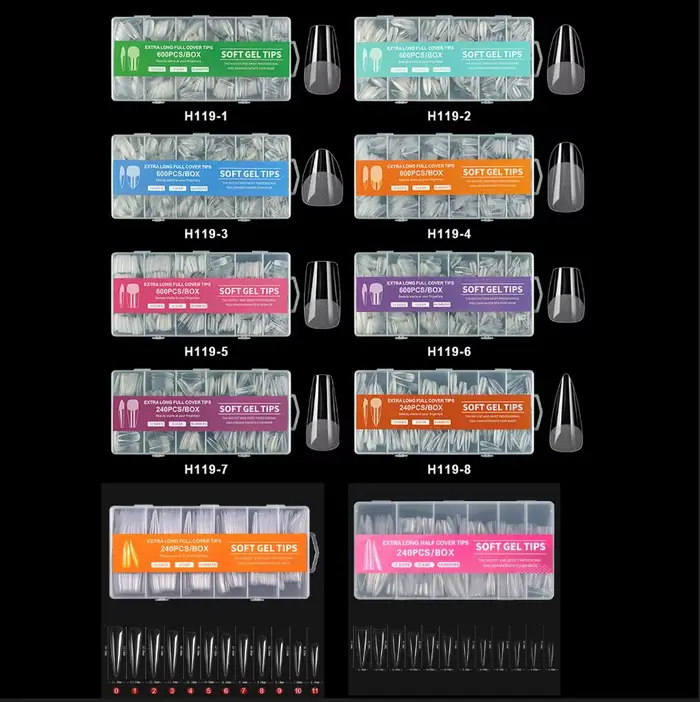 240 et 600 autocollants pour ongles ovales/balète/amande/carrés mats transparents