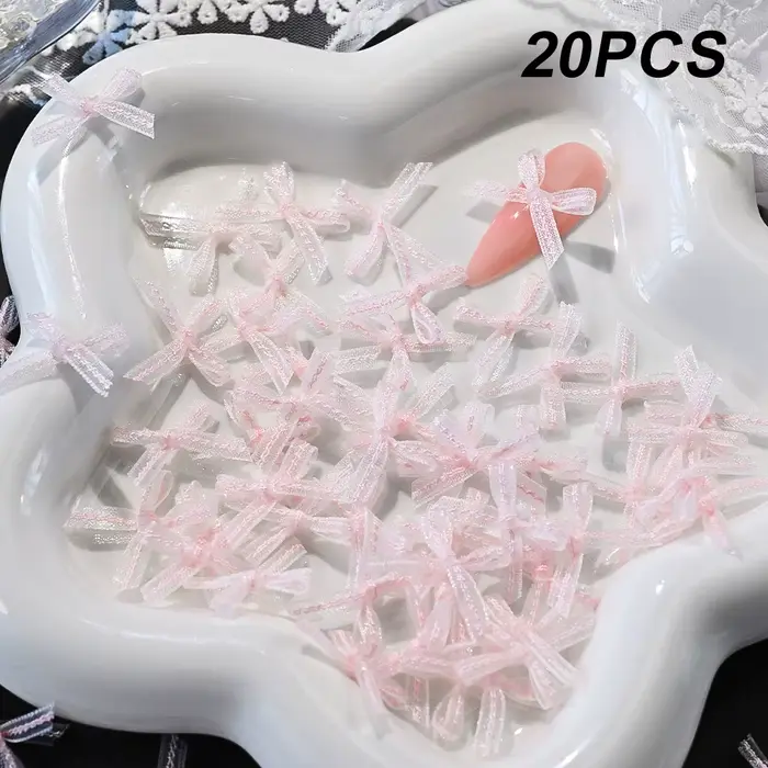 Nœuds en Organza japonais blanc rose, décorations d'ongles, ruban en dentelle fine, accessoires de b