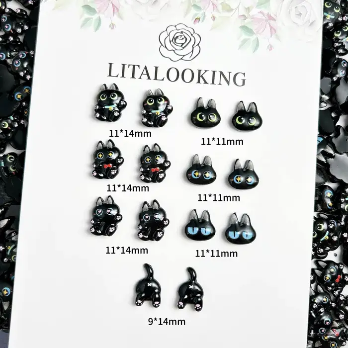 20 pièces dessin animé créatif chat noir série Nail Art breloques 3D lumineux adorables Expressions chats décorations d'ongles bricolage épingle à cheveux ongles