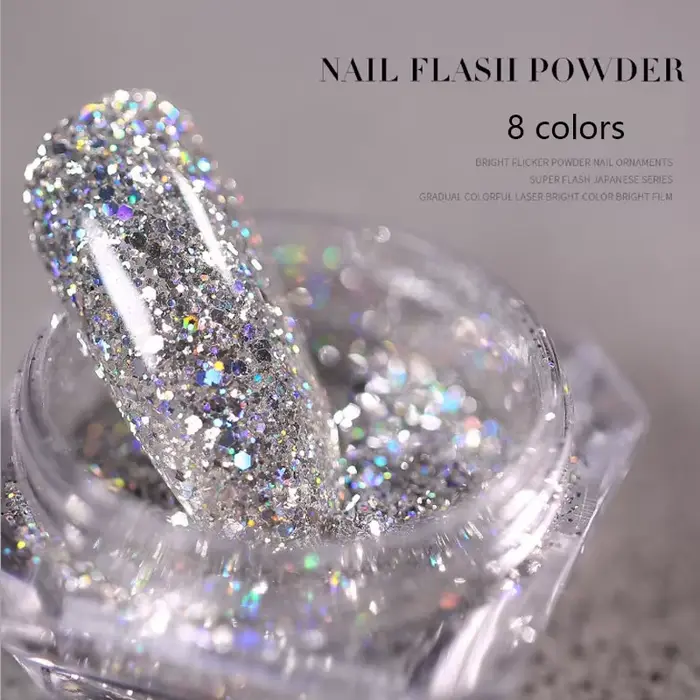 Nail Art bricolage nouvelle poudre de platine chaude 3D mélangée 8 couleurs ensembles de poussière d'ongle paillettes