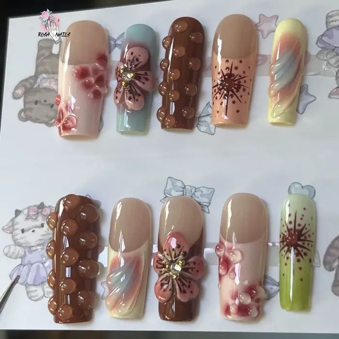 Fleur 3D Gel acrylique presse sur ongles longs