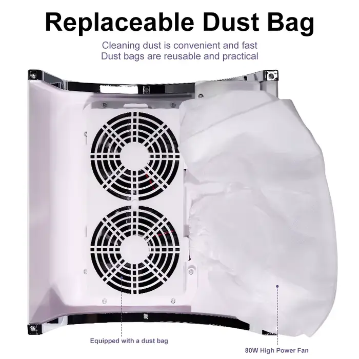 Collecteur de poussière d'ongles 80W, aspirateur de bureau à double ventilateur, collecteur de poussière d'ongles haute puissance avec filtre
