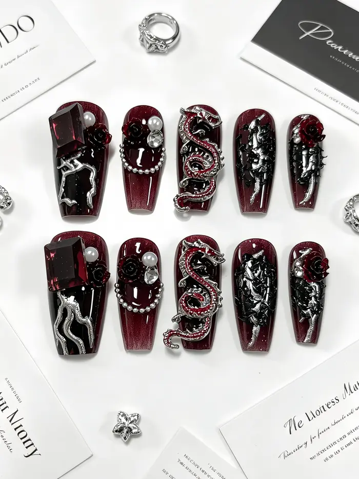 10 faux ongles trapézoïdaux de taille moyenne