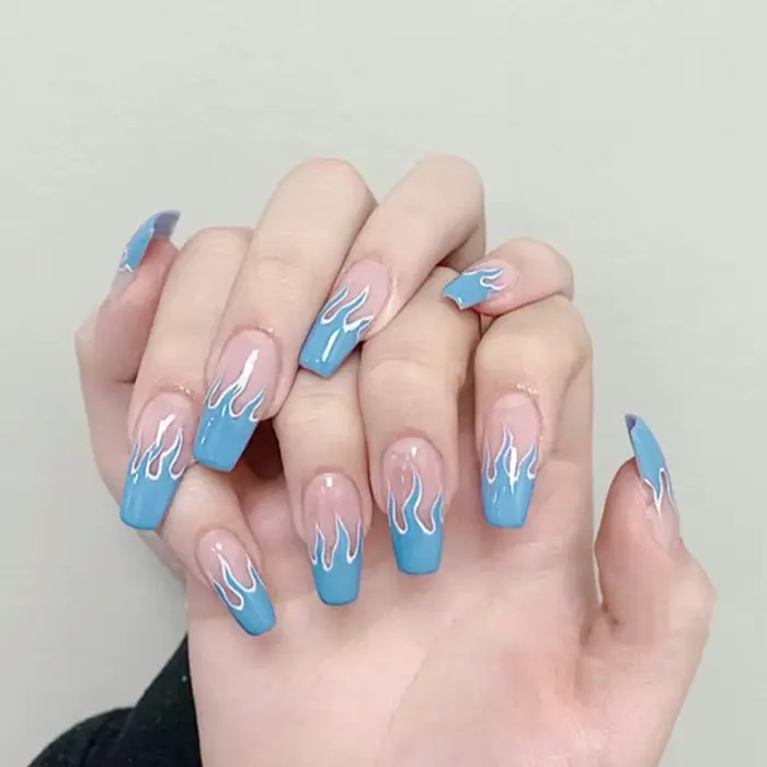 24 pièces/boîte charmant rose flamme longue Ballet faux ongles filles tête carrée couverture complète détachable fini