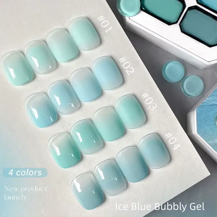 MIANEL 2026 Vernis à ongles gelée transparente menthe bleu vert effet bulles de glacier, longue tenue, haute brillance, pour nail art bleu