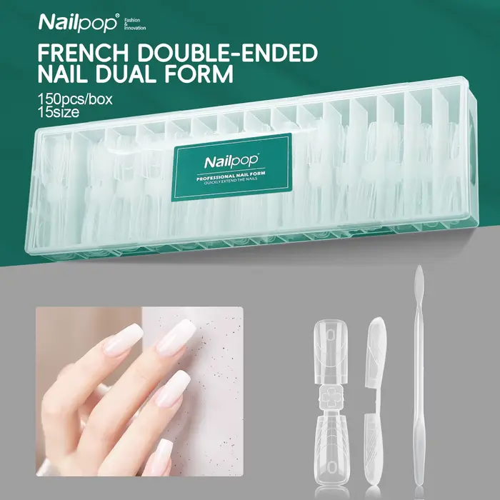 Nailpop Double Ended Nail Dual Forms 150pcs Reusable Square Coffin Extension Molds Gel Builder Tips Professional Salon