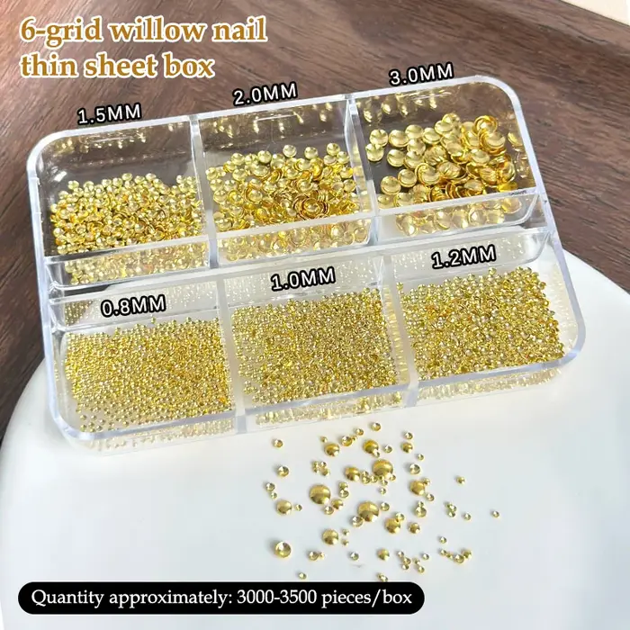 6 grille/boîte or argent demi-rond Rivets breloques pour ongles 0.8-3mm dos plat rond métal perle d'ongle Micro boule