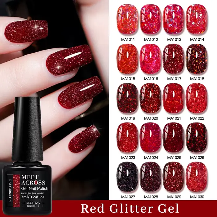 Vernis à ongles Gel rouge à paillettes scintillantes