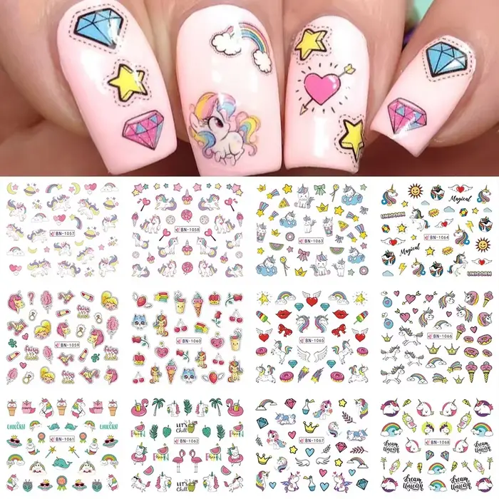 Autocollants pour ongles à l'eau, flamant rose romantique, feuilles de palmier, pastèque, transfert 