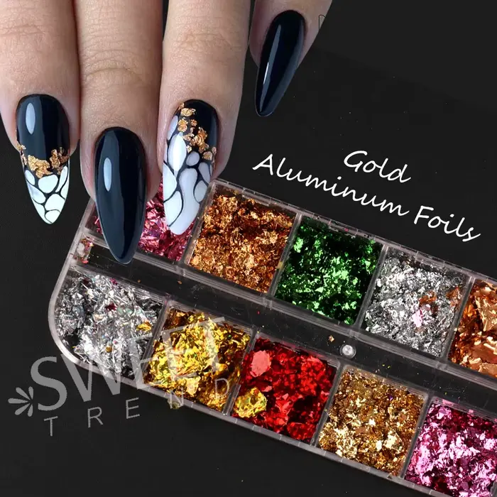 Feuilles d'or holographiques à 12 grilles, flocons d'ongles, feuille d'épissure, artisanat, Paillett