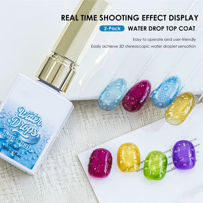 Gel pour ongles 2 pièces, gel de manucure 3D effet goutte de pluie, pour le polissage des ongles, po