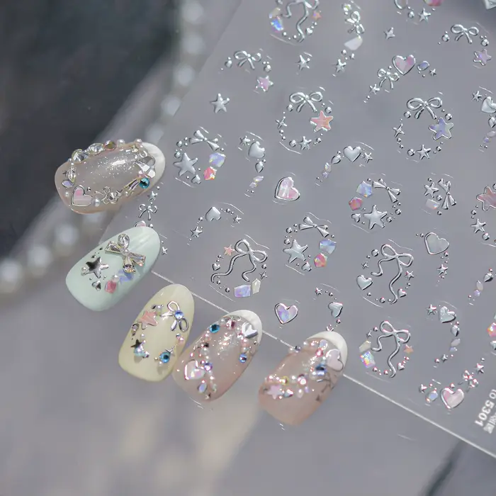 Autocollants pour ongles de rêve métallique, couleur magique scintillante, nœuds d'étoiles, guirland