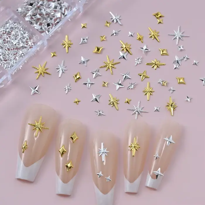 1000 pièces-12 grilles 3D or argent étoile/croix ongles Rivet goujons alliage métallique Starlight