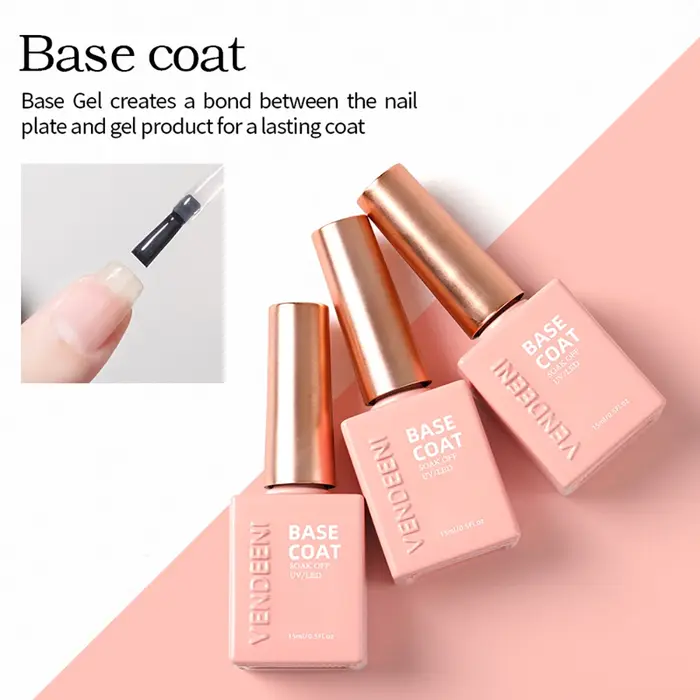 Vendeeni Top Coat Fort Sans Résidu à Haute Luminosité, Base Coat, Vernis à Ongles en Gel UV, Vernis Gel Durable, Top Coat Résistant aux Rayures
