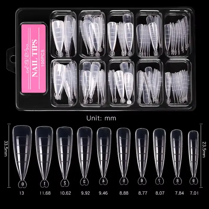 100 pièces pointues construction de Gel rapide faux ongles conseils moule forme acrylique système d'