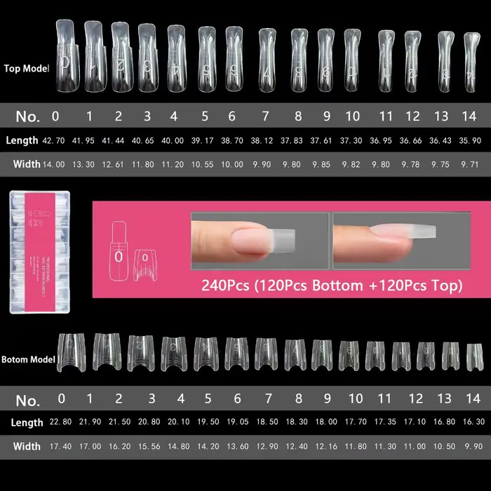 240 Pièces Nouvelles Formes Double pour Ongles Sandwich Réutilisables, Mélange de 15 Tailles, Courte