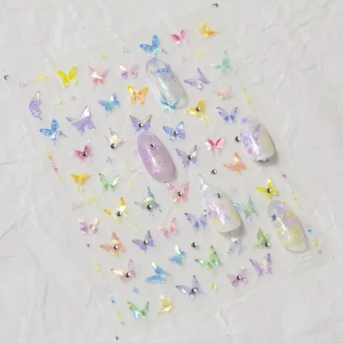 Coloré rose progressif lune étoile nuage papillon strass 5D doux en relief Relief Nail Art autocolla