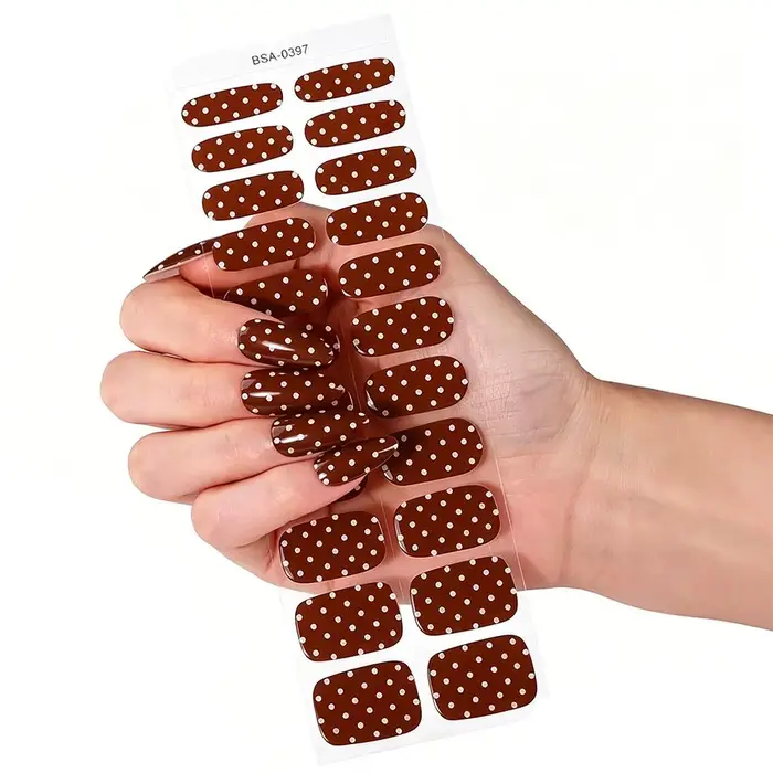 22 pièces de bandes adhésives pour ongles en gel, sans besoin de lampe UV, design à pois, autocollan
