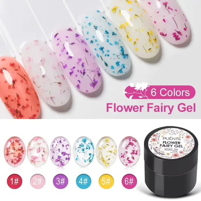Vernis à ongles gel PUENTE 5ml Flower Fairy rose bleu violet avec fleurs séchées naturelles pour nail art