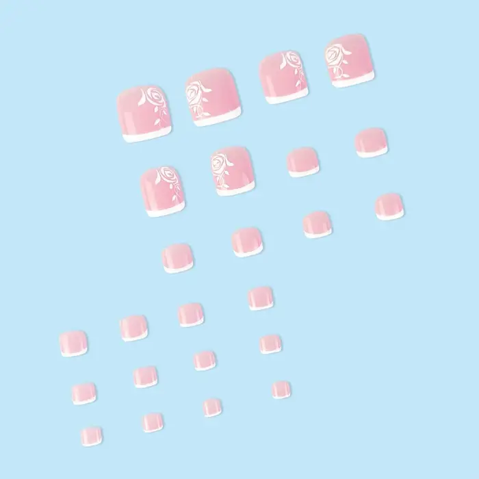 24 pièces presse sur les ongles français pointu rose faux