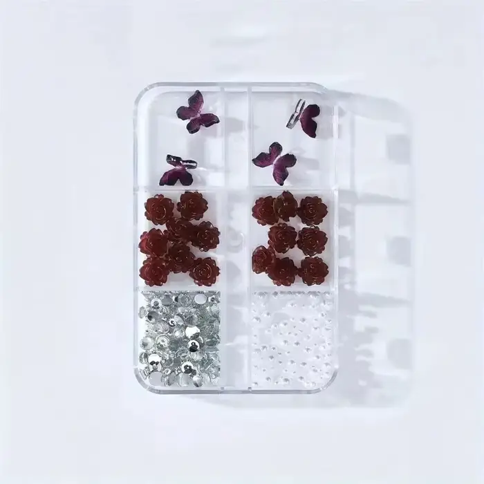 6 grilles noir Rose 3D Nail Art décoration des ongles blanc