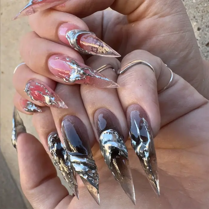 Faux ongles français à pression aiguille rose cerise