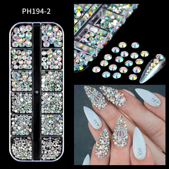 12 Grilles SS6-SS30 Mixte Nail Strass Brcorporelle Clair/Or/Rose/Bleu Diamant À Dos pio Nail Gemmes 