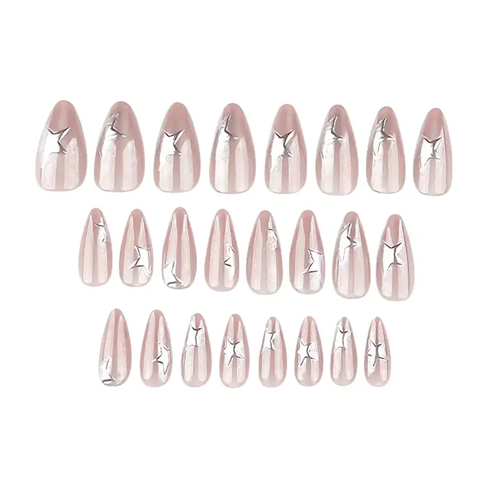 24 faux ongles nude en amande avec pointe française