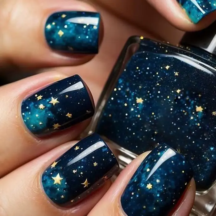 24 pièces faux ongles avec ciel étoilé coloré carré presse