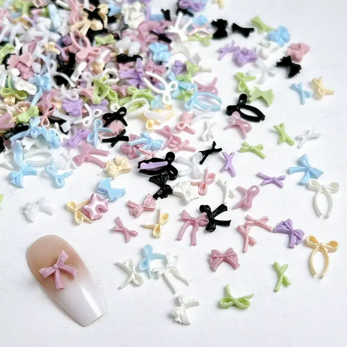 Mini nœuds papillon en résine de couleur unie, breloques pour ongles, adorables nœuds irréguliers, d