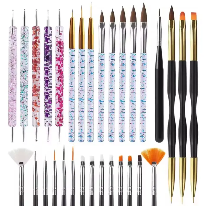 6/31 pièces Nail Art brosse conception pointe peinture dessin sculpture pointillage stylo FlatFan Liner acrylique Gel UV vernis outils d'art des ongles