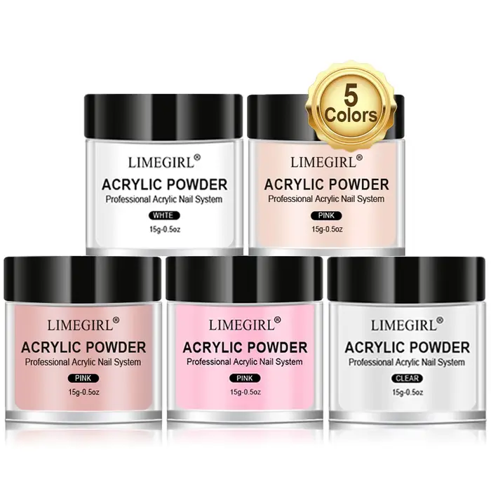 LIMEGIRL 5 couleurs poudre acrylique pour ongles professionnel rose clair blanc nu polymère pour Extension d'ongles