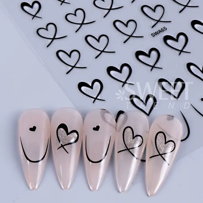 3 pièces saint valentin Nail Art autocollants 3D noir blanc rose lignes amour coeur ongles décalcomanies bricolage adhésif curseur manucure décorations