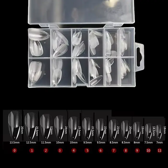 120 faux ongles semi-translucides transparents en forme de cercueil