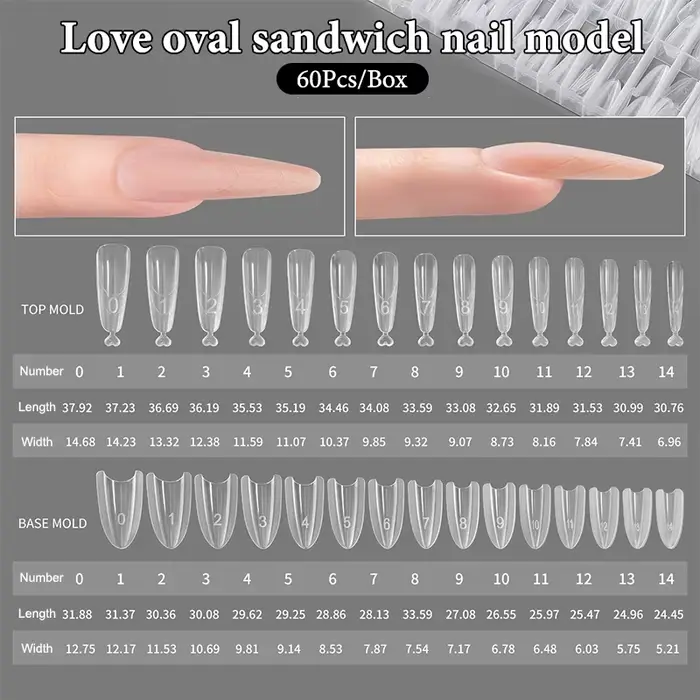 Formes à ongles doubles Sandwich 60 pièces 15 tailles pour extensions rapides