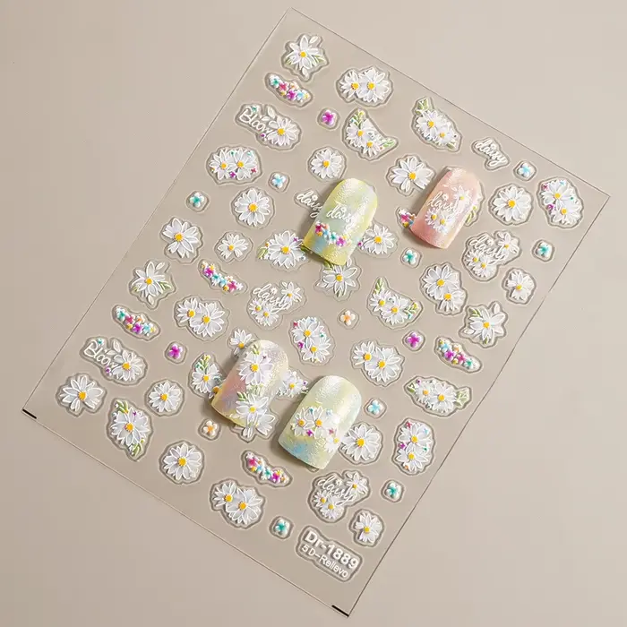 Autocollants pour ongles en forme de fleur de marguerite 3D, décorations pour ongles en relief kawai