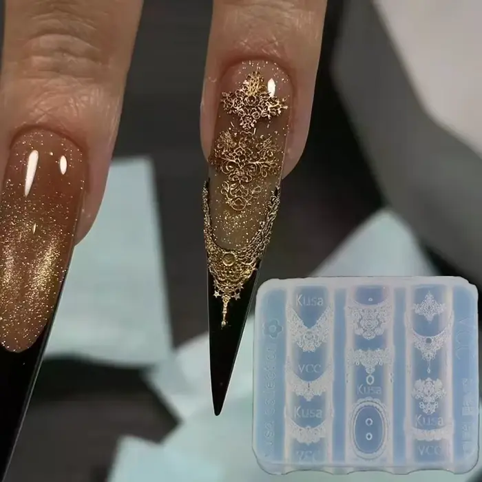 Moule à ongles en dentelle transparente pour femmes, pochoir à ongles en dentelle de conception en r