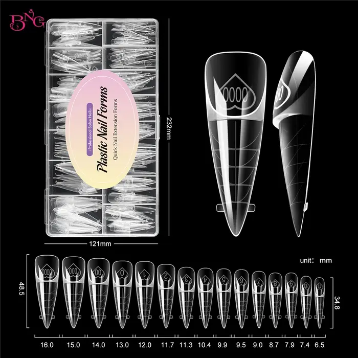 BNG Dual Forms pour Gel Constructeur, Formes Double Usage Stiletto, Carrées, French Space, pour Extension d'Ongles, 150 Pièces, Moules Acryliques Réutilisables