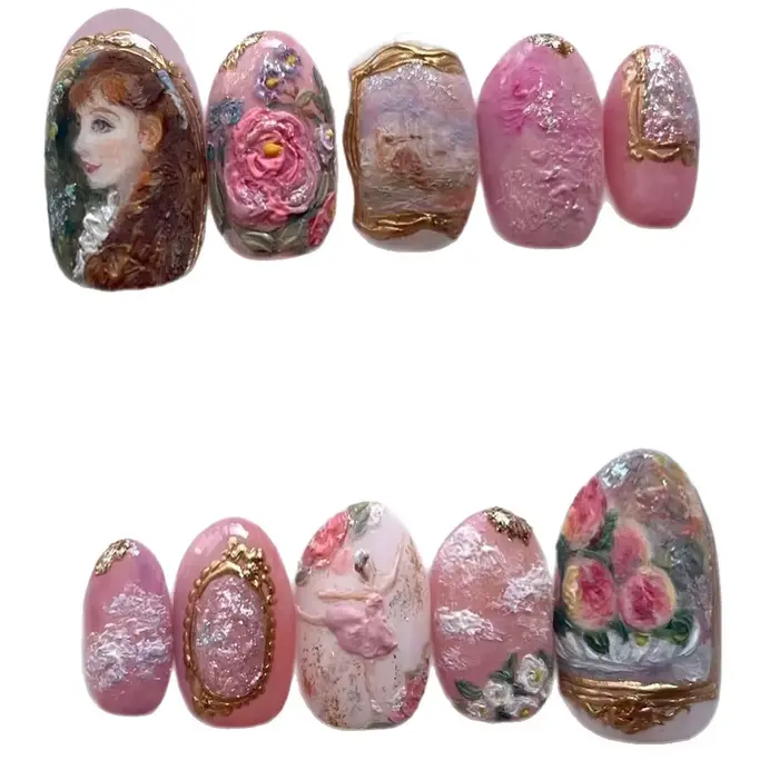 24 pièces série de peinture à l'huile européenne faux ongles doux Rose amande